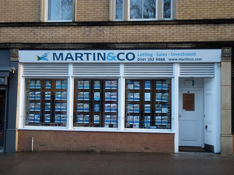 An exterior view of the Martin & Co estate agent office in Glasgow West End