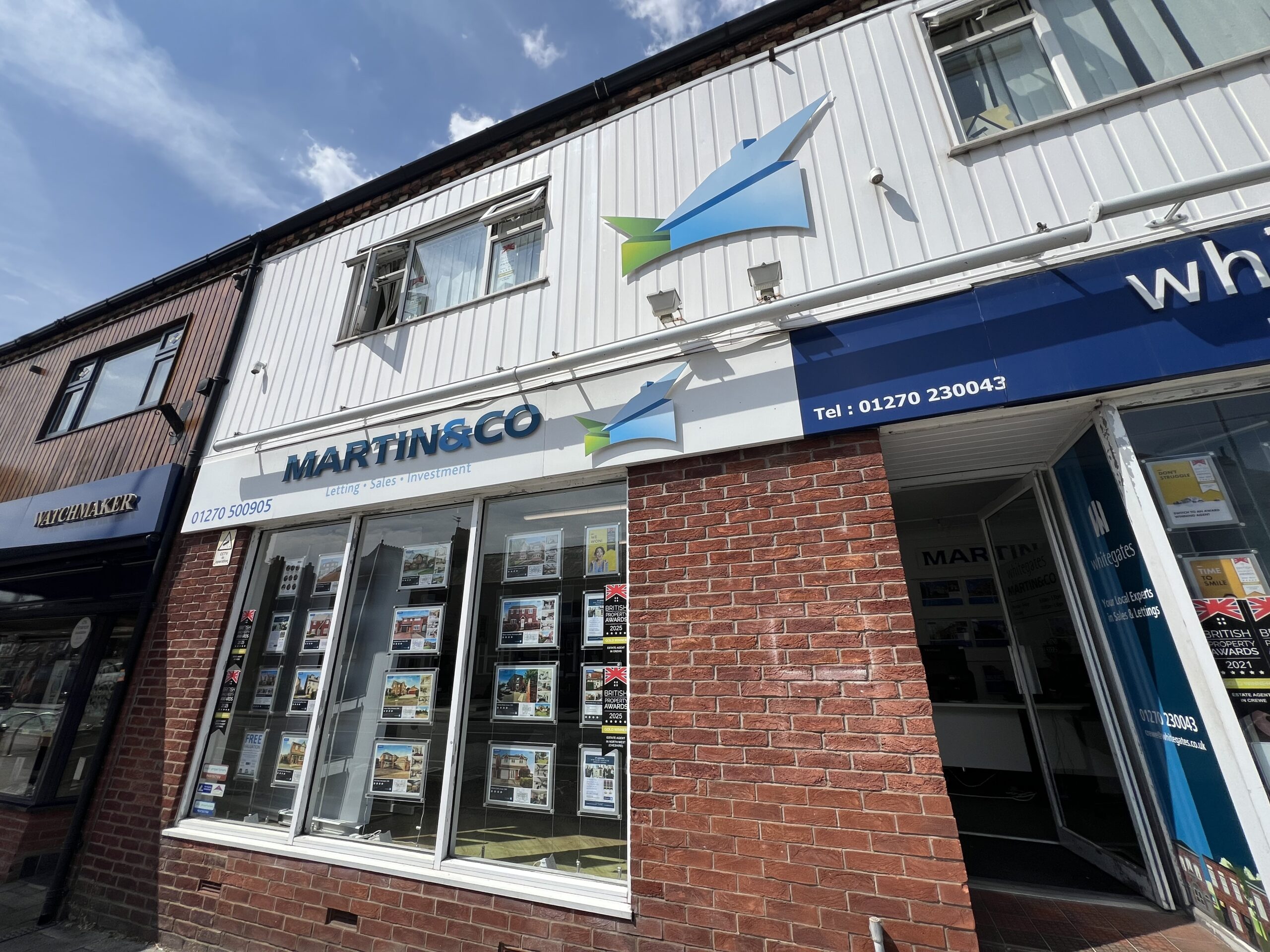 An exterior view of the Martin &amp; Co estate agent office in Crewe.