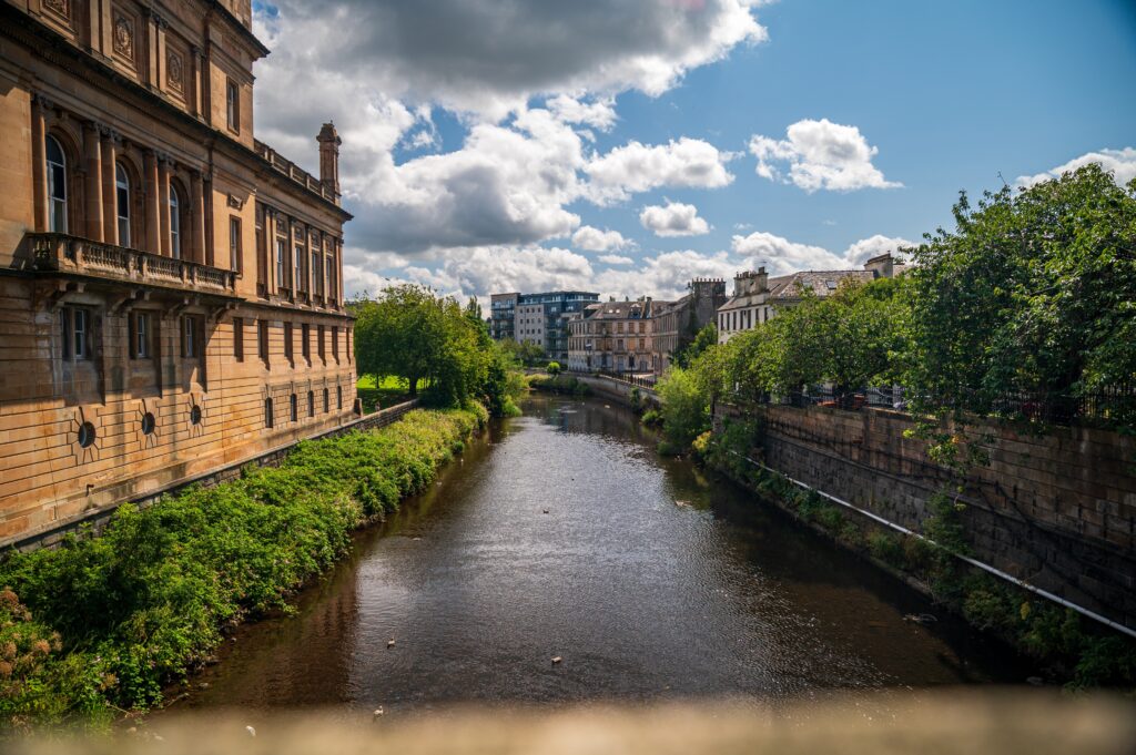 Riverside view of Paisley town highlighting the local area where landlords must prepare rental properties for winter maintenance and cold weather risks
