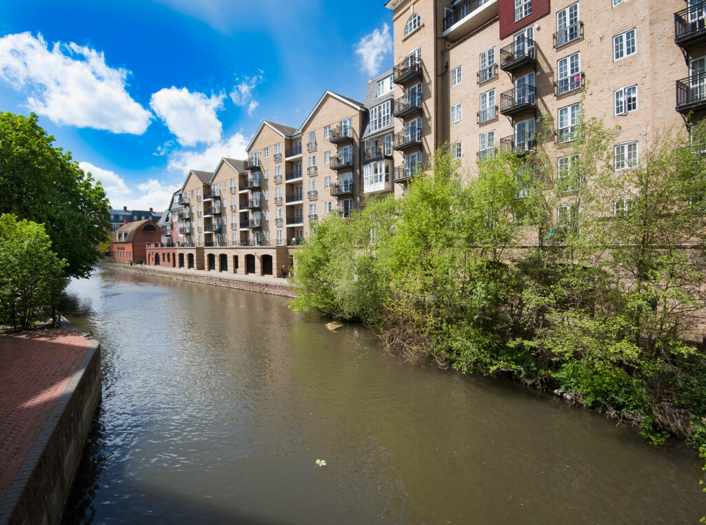 Riverside apartment buildings in Reading highlighting the type of rental properties that benefit from full property management and professional landlord support
