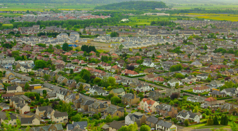 Aerial view of Dunblane FK15 residential neighbourhoods