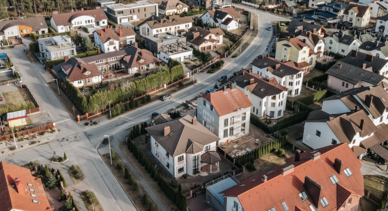 Aerial view of residential homes in Solihull